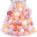 Mini Pink Christmas Tree with Lights, 2ft Artificial Small Table Top Christmas Tree With Bow, Ball Ornaments and White Tree Skirt, 24 Pcs DIY Xmas Decorations for Kids, Toddler Room