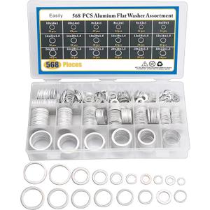 Crush Washer Oil Drain Plug - 568 Pieces 18 Sizes Aluminum Automotive Engine Oil Pan Drain Plug Gasket Assortment Kit (M6 M8 M10 M12 M14 M16 M18 M20 M22 M24)