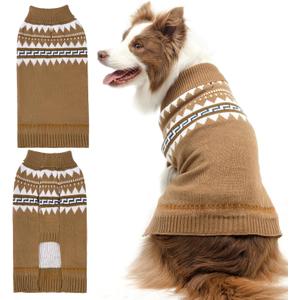 BINGPET Dog Sweater, Turtleneck Classic Knit Dog Sweaters for Small Medium Large Dogs with Leash Hole, Pet Winter Clothes Warm Sweatshirts Outfits for Doggie and Cats Grey(X-Large) (Khaki)