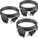 PLUGTUL Indoor Extension Cord 10 FT, 2 Prong Black Extension Cord, 3 Polarized Outlets with Safety Cap Protect for Home Office, 16/2 SPT-2 ETL Listed, 3 Pack