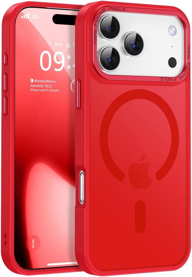 Newfuture Magnetic for iPhone 17 Pro Max Case [Compatible with Magsafe] [Military Grade Drop Protection] Translucent Matte Anti-Scratch Shockproof Protective Phone Cover 6.9 Inch, Red