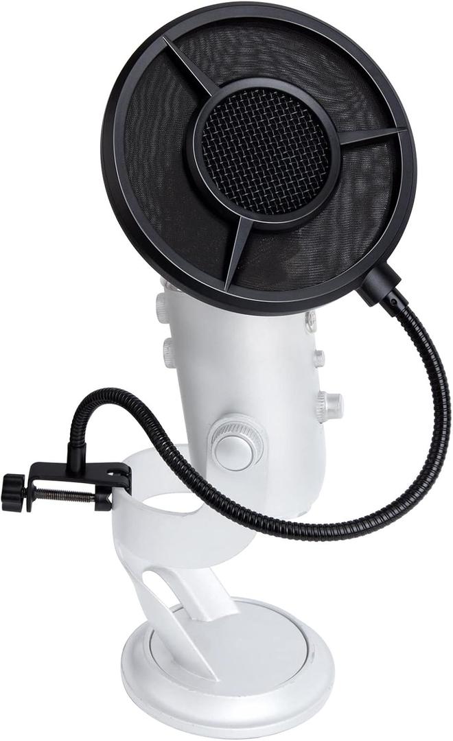 SUNMON Mic Pop Filter for HyperX QuadCast、Blue Yeti and Other Gaming Microphone, Dual Layered Wind Pop Screen with Flexible 360° Gooseneck Clip Stabilizing Arm for Recording, Singing