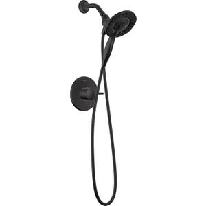 Delta Faucet Albion 14 Series Single-Handle Shower Faucet, Black Shower Trim Kit with 4-Setting In2ition 2-in-1 Dual Hand Held Shower Head with Hose, Matte Black T142855-BL-I (Valve Not Included)
