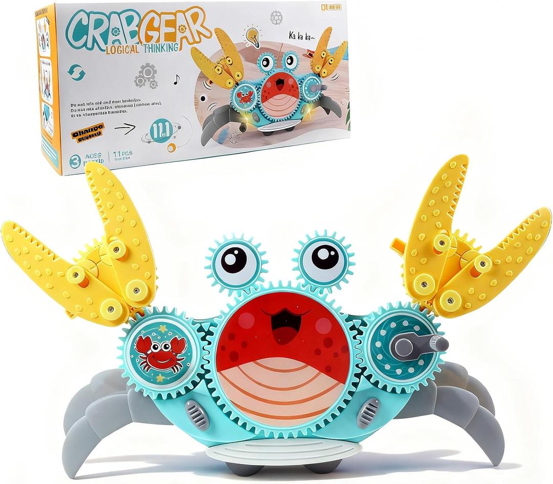 Crawling Crab Gear Set Toy - Tummy Time Musical Crab Toys Stacking & Building Blocks Educational STEM Game for Toddlers & Kids 3-5, 1 2 3 Yr Old Birthday Gift Christmas Stuff for 0-36 Month Boys Girls
