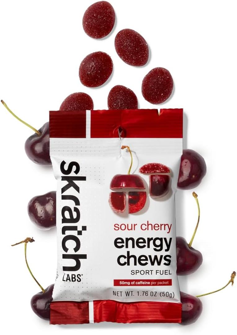 Skratch Labs Energy Chews | Caffeine Gummies for Running, Cycling, and Sports Performance | Gel Alternative | Sour Cherry (10 Pack) | Gluten Free, Vegan 03/12/2026