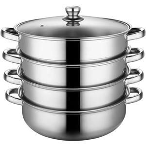 4 Piece Stainless Steel Steamer Pot Set with Glass Lid and handle,for Steamer Cooking,Casserole,Saucepan (4 layer)