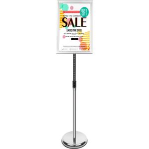 DISPLAYSWORKER Adjustable Poster Sign Stand,Floor-Standing Sign Holder with Heavy Duty Pedestal,for school hospital church shopping mall Silver 11 x 17inch