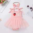 ODASDO Baby Girls First Birthday Outfit Photo Shooting Props Sleeveless Strap Tutu Princess Romper Dress Headband Set (Pink)