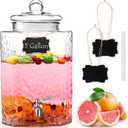 Baderke 5 Gallon Glass Drink Dispenser for Parties Beverage Glass Water Dispenser With 18/8 Stainless Steel Leakproof Spigot Hanging Chalkboard Signs Pen for Party Wedding