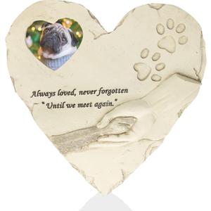 Basic Fundamentals Heart-Shaped Pet Memorial Stone with 2x3 Photo Frame, Quote and Paw Print Design - Indoor Outdoor Animal Loss Pet Memorial Stones - Sympathy Gifts for Dog, Cat, or Pet Loss - Cream