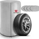 Rosefray Tire Cover Outdoor with 4 Felt Pads 420D Waterproof 4 Tire Storage Silver- (M-Dia 26''-28.7'')