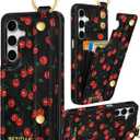 Petitian for Samsung Galaxy A15 5G Case with Wallet - Women Girls Cute Girly Aesthetic Unique Design Leather Credit Card Holder Cardholder Stand Wristband for Galaxy A15 5G, Cherry