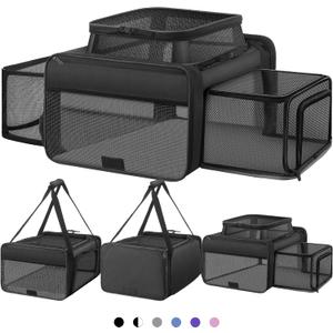 Top and 2 Sides Expandable Large Cat Carrier 18x13.5x9.5, TSA Airline Approved Dog Carriers for Large Dogs, Soft-Sided Pet Carrier with Self-Locking Zippers for Kitten,Rabbit, Puppy, Guinea Pig Black