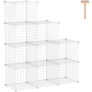 C&AHOME Wire Cube Storage, 9-Cube Organizer Metal, Wire C Grids Storage, Storage Bins Shelf, Modular Bookshelf, Closet Cabinet Ideal for Home, Living Room, Office 36.6L x 12.4W x 48.4H White