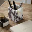 Denique Genuine Calacatta Viola Toothbrush Holders for Bathroom, Natural Marble Makeup Brush Holder, Countertop Organizer for Vanity, Dresser