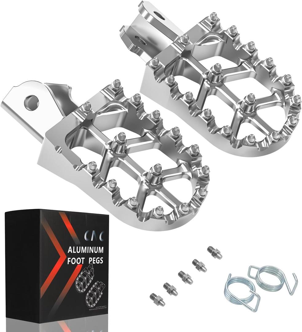 JFG RACING Dirt Bike Foot Pegs with Springs,7075 Aluminum CNC Footpegs Pedals Rests for Surron Light Bee X and S/E Ride Pro SS/CRF150F CRF230F 03-19/X160/X260-Silver