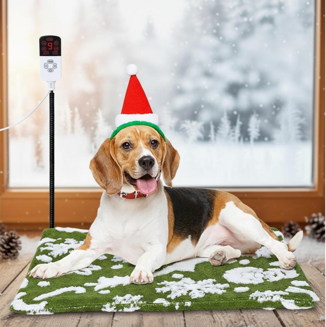 Tuanse Christmas Pet Heating Pad for Dog Cat, 9 Adjustable Temperature 6 Timers Heated Dog Bed Outdoor Waterproof Heated Pad with Anti-Chew Cord for Cat Puppy Christmas Winter Gifts (15.8 x 23.6")
