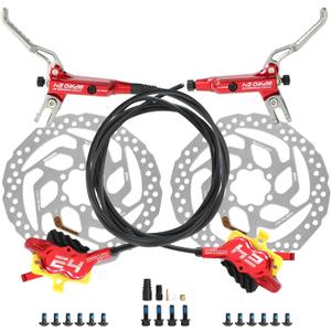 IIIPRO MTB 4 Pistons Hydraulic Disc Brake Set Left Front 800mm Right Rear 1550mm with 160mm Rotors, Mountain Bike Bicycle Disc Brake Kit with Ceramic Brake Pad for eBike, Road Bike, Fat Bike