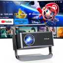 Smart Projector 1080P 4K Support with WIFI 6 and 2-Way Bluetooth 1500ANSI Auto Keystone Electric Focus Mini Projectors Home Theater Movie Outdoor Portable Projector (Black)