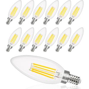 comzler E12 LED Candelabra Bulb Dimmable, 4000K Natural White, 4Watt 40W Equivalent, Type B Chandelier Light Bulb, B11 Edison Filament for Ceiling Fan, 400LM, Pack of 12
