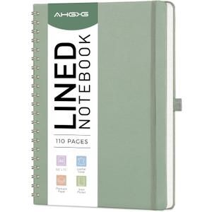 AHGXG Lined Spiral Journal Notebook for Women Men, 8.5" x 11", A4 Large, College Ruled, Hardcover Leather, 100 GSM Paper, Notebooks for Work School Note Taking Writing, Sage Green
