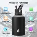 BJPKPK Insulated Water Bottles with Straw Lid, 50oz Large Water Jug, Stainless Steel Vacuum Bottles, Hot & Cold Thermo with 3 Lids and Paracord Handle, Black