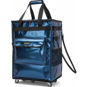 BALEINE Reusable Grocery Bags on Wheels, Rolling Tote Bag, Shopping Trolley, Large Backpack Shopping Carts for Groceries (Small, Navy)