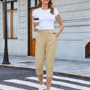 GRAPENT Capri Pants for Women High Waisted Relaxed Fit Elastic Waist Casual Capris Trousers Crop Chino Pants with Pocket (Beige, XL)