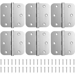 KOLET Ball Bearing Door Hinges, 3.5 Inches Heavy Duty Stainless Steel Door Hinges, 5/8'' Radius Corner Hinges, Smooth and Quiet, Non Removable Pin, Brushed Nickel, 6 Pack