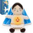 Yelakey Breathing Plush Virgin Mary Doll 15" Soothing Guardian Angel with Light & Sound, Baptism Plushie Toy Gifts for Kids for Christening Religious Easter (White)