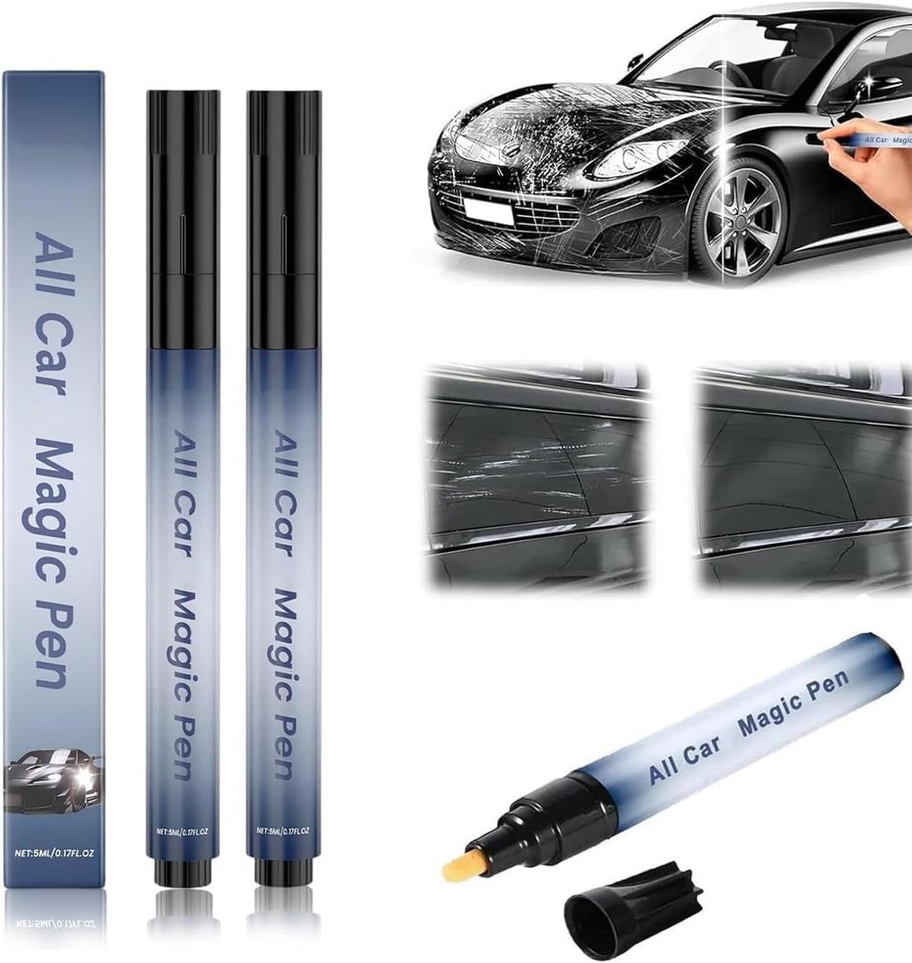Car Scratch Remover Pen, Magic Car Scratch Removal Pen, Car Touch up Paint Pen, Lightweight and Fast, Long-Lasting, Black Car Paint Scratch Repair (2PCS)