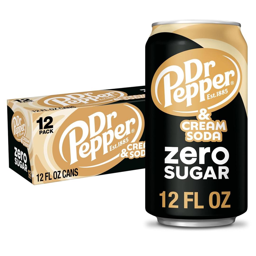DR PEPPER and Cream Soda Zero Sugar, 12 fl oz cans, 12 pack (BBD: 08/09/2025)