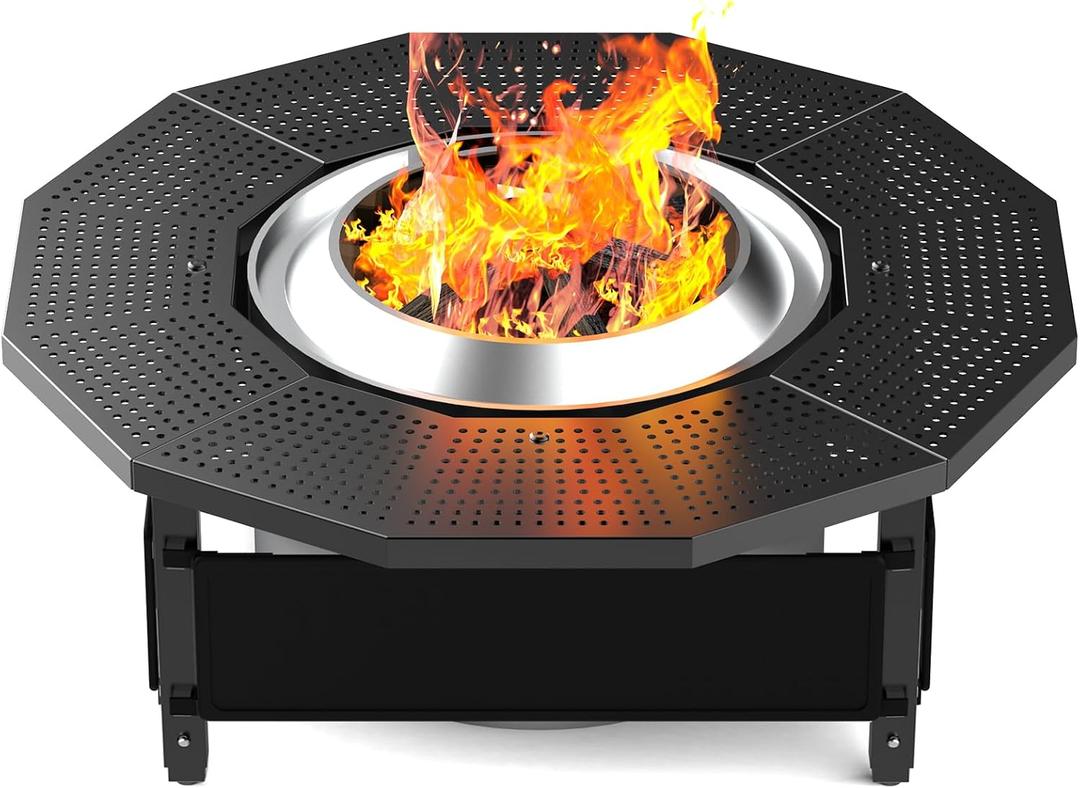 Fire Pit Surround Tabletop for Solo Stove Yukon 2.0 27 Inch, Fire Pit Surround Table Top, Accessories for Solo Stove, Adjustable with UV-Resistant Outdoor Fabric, Metal Black, L for Yukon Bonfire Ranger