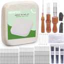 OEHPICC 128 Pcs Needle Felting Tools, 66 Inch Wool Felting Pad, 102 Pcs Felting Needles, Felting Tools with 3 Size Wooden Handle Holder for DIY Wool Felting Projects