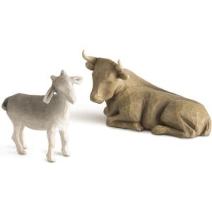 Willow Tree Ox and Goat Nativity Figures, Offering Warmth and Protection, Build On A Holiday Tradition by Adding Animals to Nativity Display, Sculpted Hand-Painted Figures, 2-Piece Set