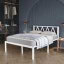 Avenco 14 Inch Full Size Bed Frame with Headboard, White Metal Platform Bed Frame, Full Bed Frame No Box Spring Needed, Easy Assembly, Heavy Duty Slats Support