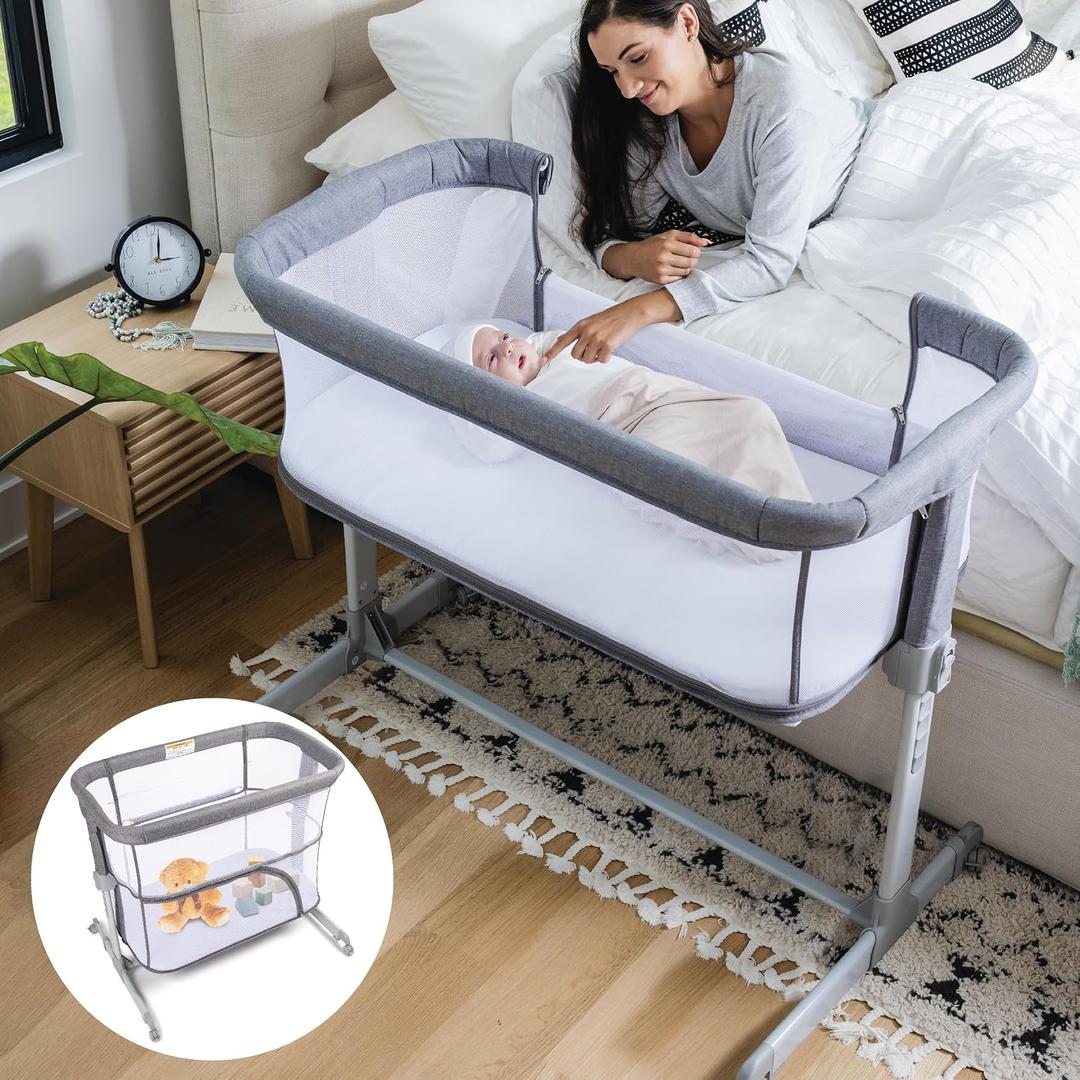 KoolerThings 3 in 1 Baby Bassinet, Bedside Sleeper, & Playpen, Easy Folding Portable Crib (Grey)- KoolaBaby (Mesh Bassinet), 33x20x33
