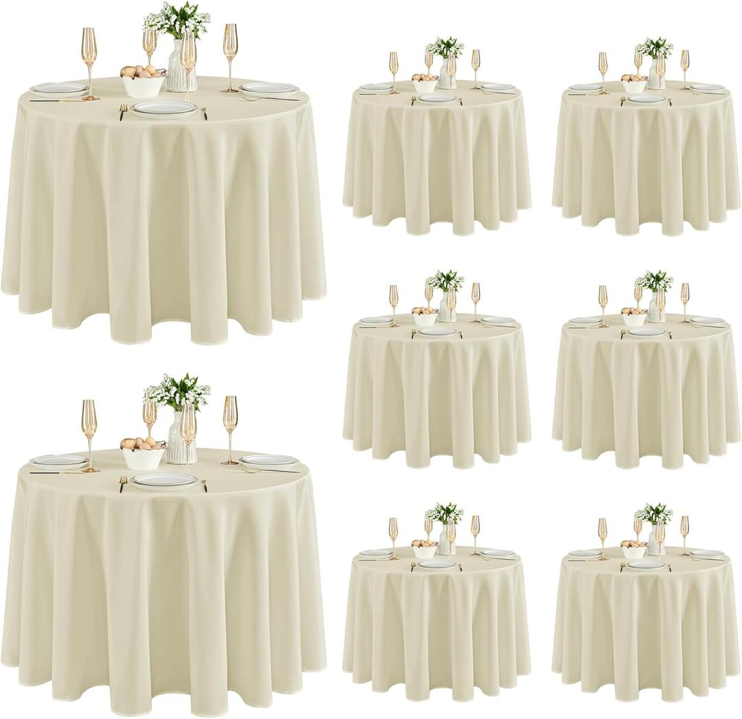 Fitable 8 Pack Round Tablecloths: Stain Resistant Wrinkle Free Circle Table Clothes, Washable Reusable Polyester Table Covers for Wedding Party Birthday Banquet Reception (Ivory, 120 Inch)