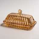 Champagne Color Glass Butter Dish with Lid, Covered Butter Stick Holder Tray, Crystal Glass Butter Storage Container for Kitchen Countertop