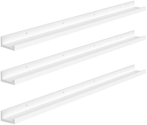 HOOBRO Floating Shelves, Wall Shelf Set of 3, 47.2 Inches Hanging Shelf with Raised Edge and Invisible Brackets, for Bathroom, Bedroom, Kitchen, Office, Living Room Decor, White WT92BJ01