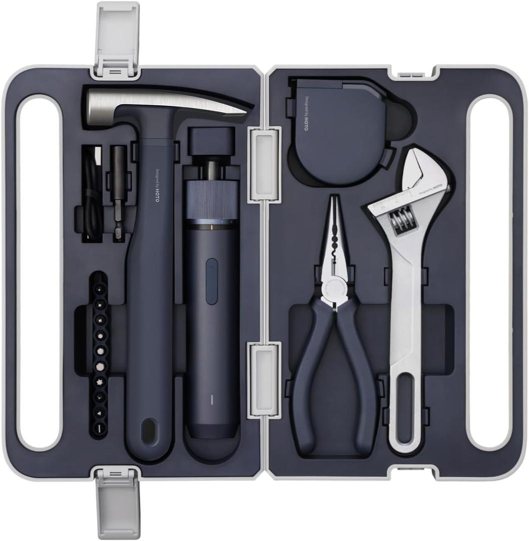 HOTO 18-Piece Tool Kit, Electric Screwdriver w/LED, 3 Torque, 10 Bits, Basic Home Tool Kit - Compact & Portable w/Hidden Buckle, Home Repair Set for DIY Projects/Dorm Repairs/Assembling