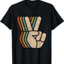 Retro Peace Sign V Fingers Vintage 60s 70s 80s Cool Graphic T-Shirt S