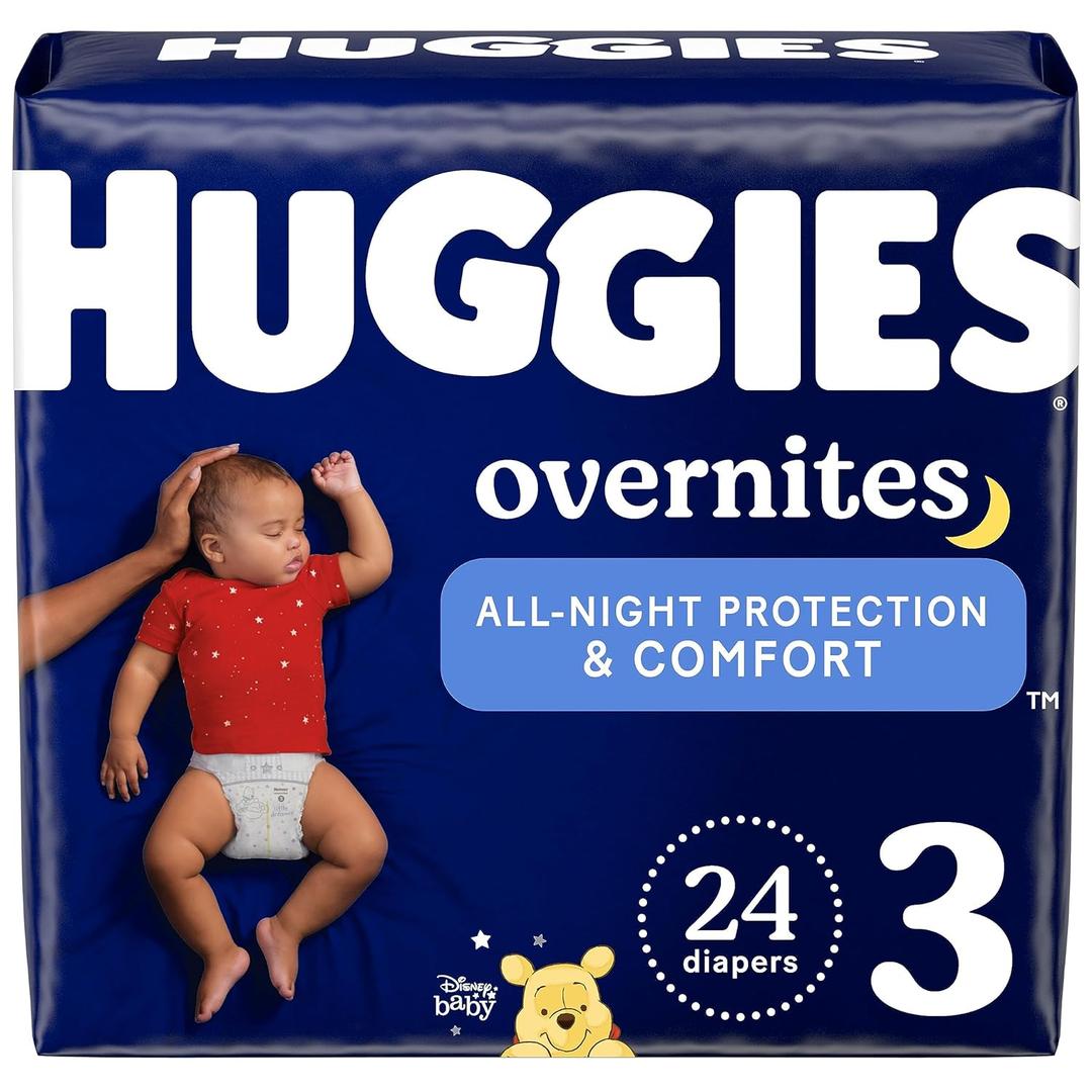 HUGGIES Nighttime Baby Diapers Overnites, White, Size 3 , 24 Count