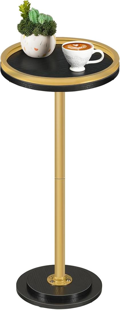 HOOBRO Small Round Side Table, Drink Table, Coffee Martini Table with Pedestal Accent for Small Spaces in Living Room, Bedroom, Sofa Couch, Black and Gold DB168BZ01