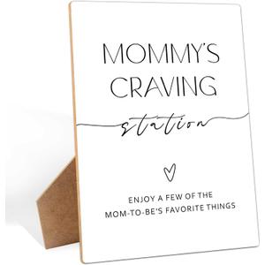 Baby Shower Mommy's Craving Station Sign, 811 Inches Baby Shower Food Wooden Sign With Stand, Gender Neutral Tabletop Decor for Gender Reveal Party, Baby Shower Favor Supplies for Boy Girl-16