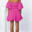 Dokotoo Womens Off The Shoulder Summer Dresses 2026 Short Lantern Sleeve Ruffle Elastic Waist A-Line Casual Mini Dress (Pink, S)