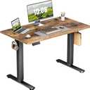 Sweetcrispy Electric Standing Desk - 40 x 24 inch Adjustable Height Sit to Stand Up Desk with Splice Board, Rising Home Office Computer Table with 2 Hook and Wire Hole for Work (Rustic Brown)