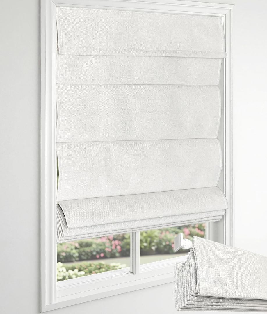 Blackout No Drill Roman Shades, 29" W x 64" H, Off White | Cordless Roman Shades for Indoor Windows, Thermal Insulated Room Darkening Fabric Blinds for Bedroom & Living Room