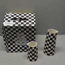 Porlien Checker Porcelain Flower Vase Home Decor Set of 2 with 5.5' High and 8' High Small Indoor Flower Bottles