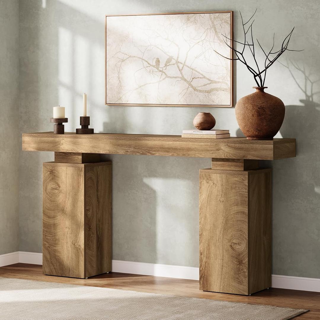 Tribesigns 63-Inch Long Console Table, Farmhouse Entryway Table Behind Couch, Wooden Foyer Stand Entry Station, Modern Hallway Accent Furniture for Living Room Decor, Entrance, Natural Wood Finish, Large